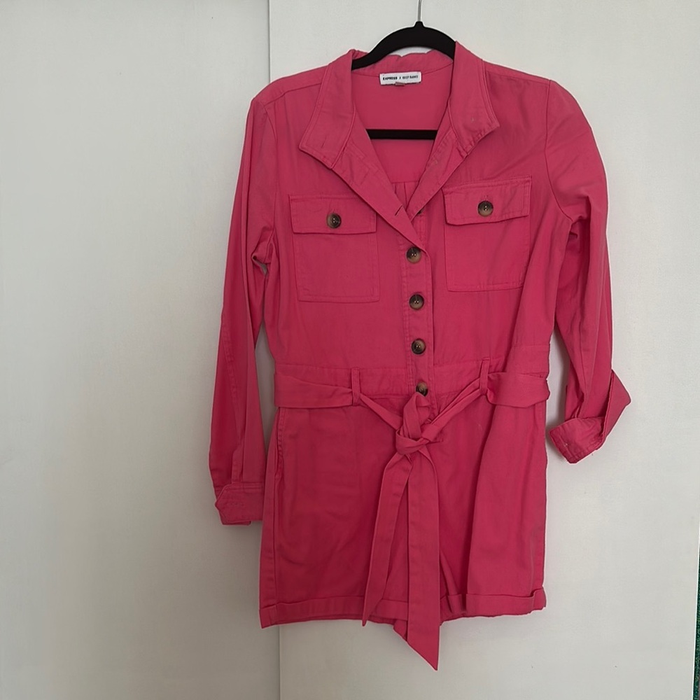 Express Pink Utility Romper with Belted Waist